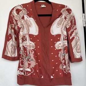 Hermes silk and cashmere sweater blouse in pink